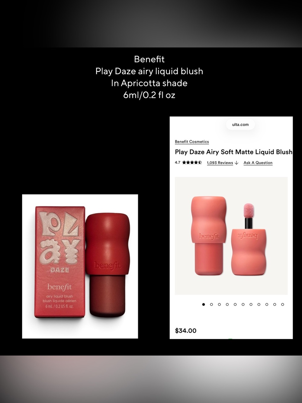 Benefit Play Daze Airy Liquid Blush — Apricotta Peach-Pink